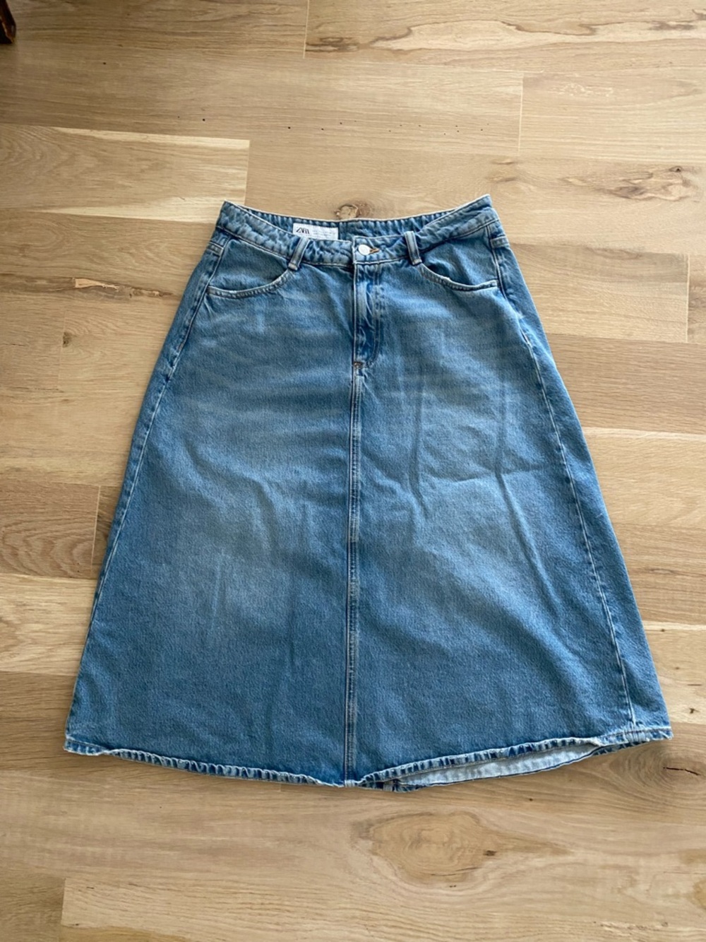 Zara Light Blue Denim A-Line Skirt